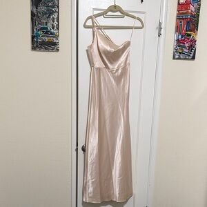 Birdy Grey One Shoulder Satin Dress in Cream